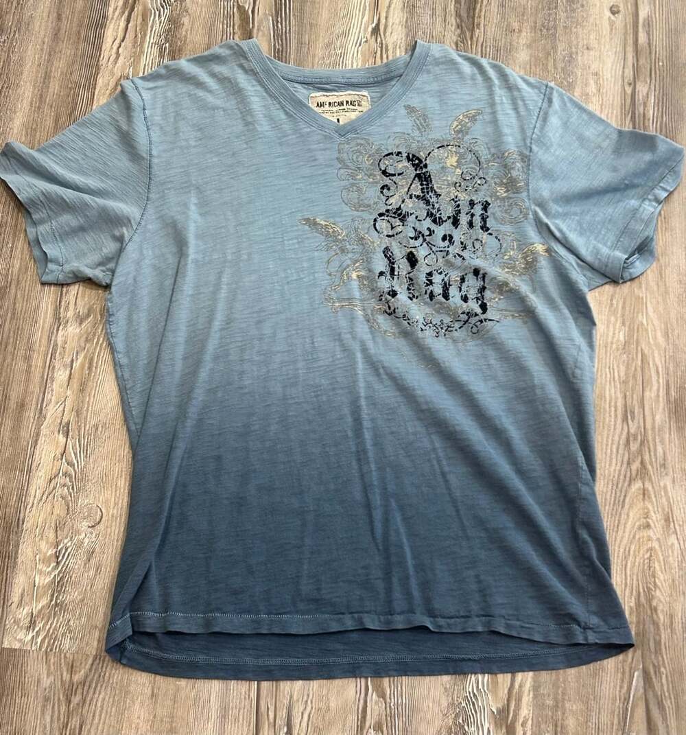 American Rag Men's Blue Ombre Graphic V-Neck T-Shirt Size L
